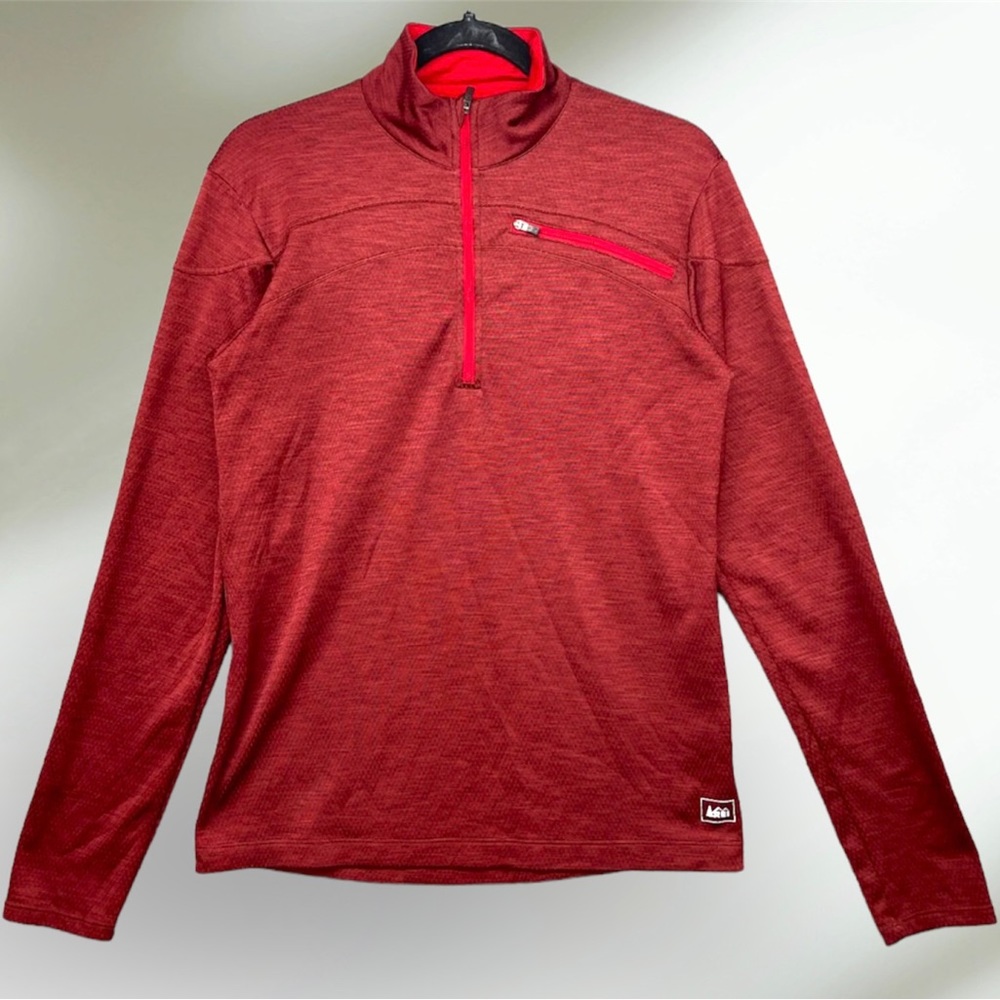 REI Men Sweater Heather Red 1/2 Zip Active Pullover Long Sleeve Size XL